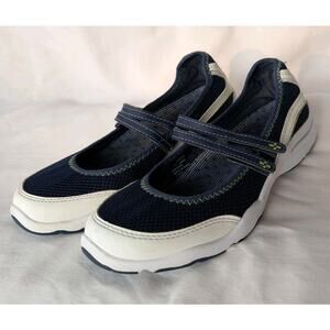 L.L. Bean Women's Shoes Mary Jane Mesh Hook Loop Strap Size 9.5 White/Navy Blue